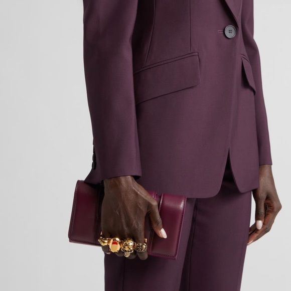 Alexander McQueen Slash Cutout Knuckle Leather Clutch Burgundy - Picture 3 of 6